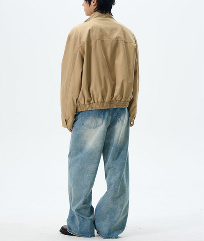 JS10077 Boxy Stand Collar Cropped Cargo Jacket