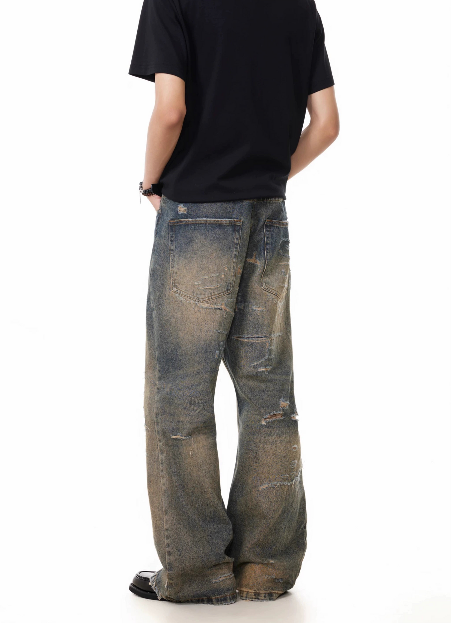 TJ10143 Natural Cat Whisker Distressed Dirty Jeans