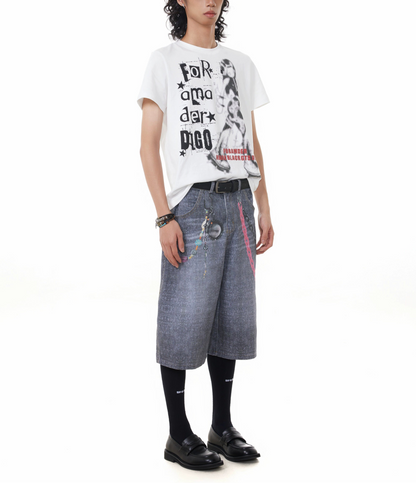 TJ10146 Baggy Vintage 3D Digital Printed Pink Chain Shorts