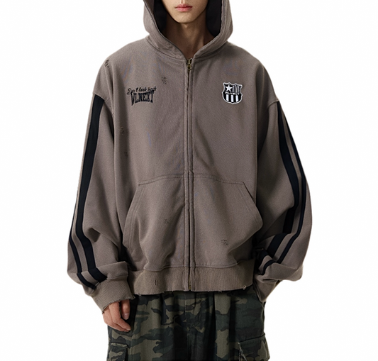 HS10013 Oversized Hoodie/ Urban Varsity Zip-Up