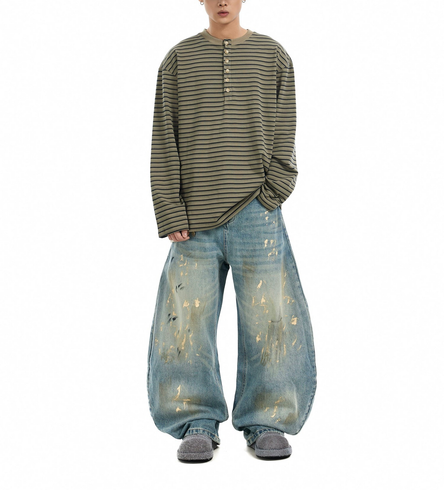 TJ10135 Baggy Retro Dirty Ink Splashed Jeans