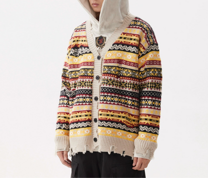 HS10042 Oversized Cardigan/ Retro Artisan Distressed