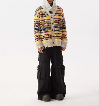 HS10042 Oversized Cardigan/ Retro Artisan Distressed