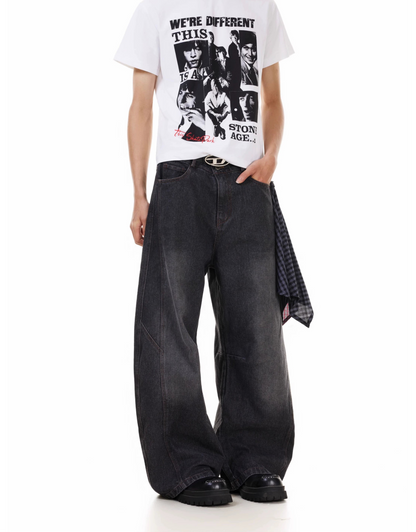 TJ10144 Baggy Washed Distressed Plaid Square Jeans