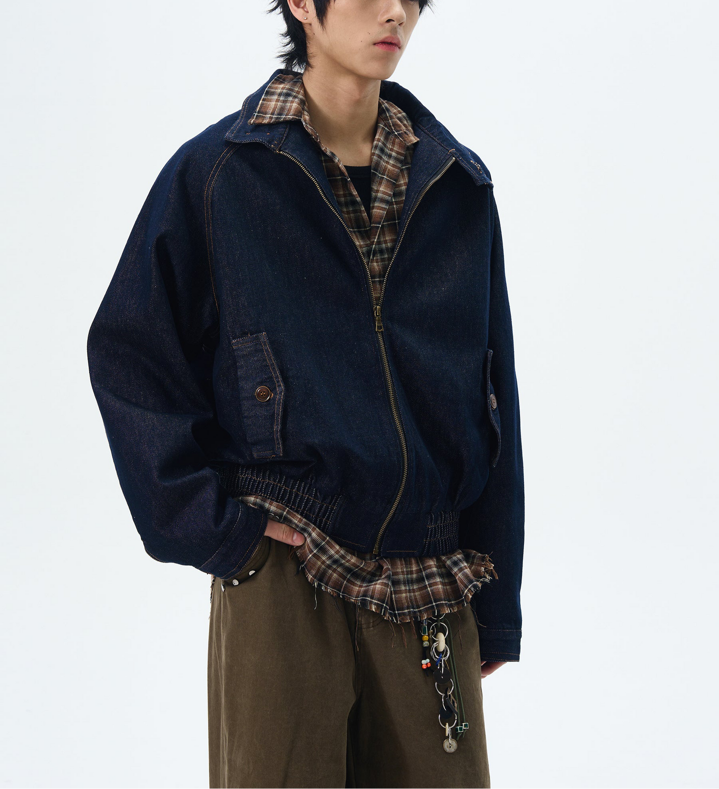 JS10079 Oversized High Neck Denim Cargo Jacket