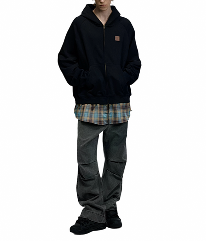 HS10006 Oversized Hoodie/ Plaid Fusion