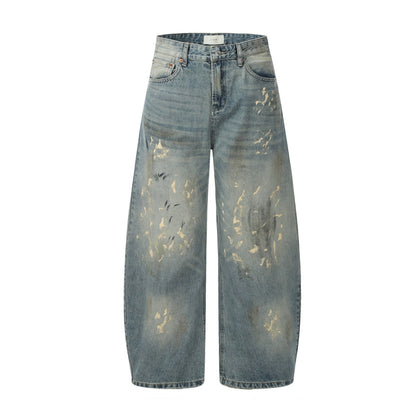 TJ10135 Baggy Retro Dirty Ink Splashed Jeans