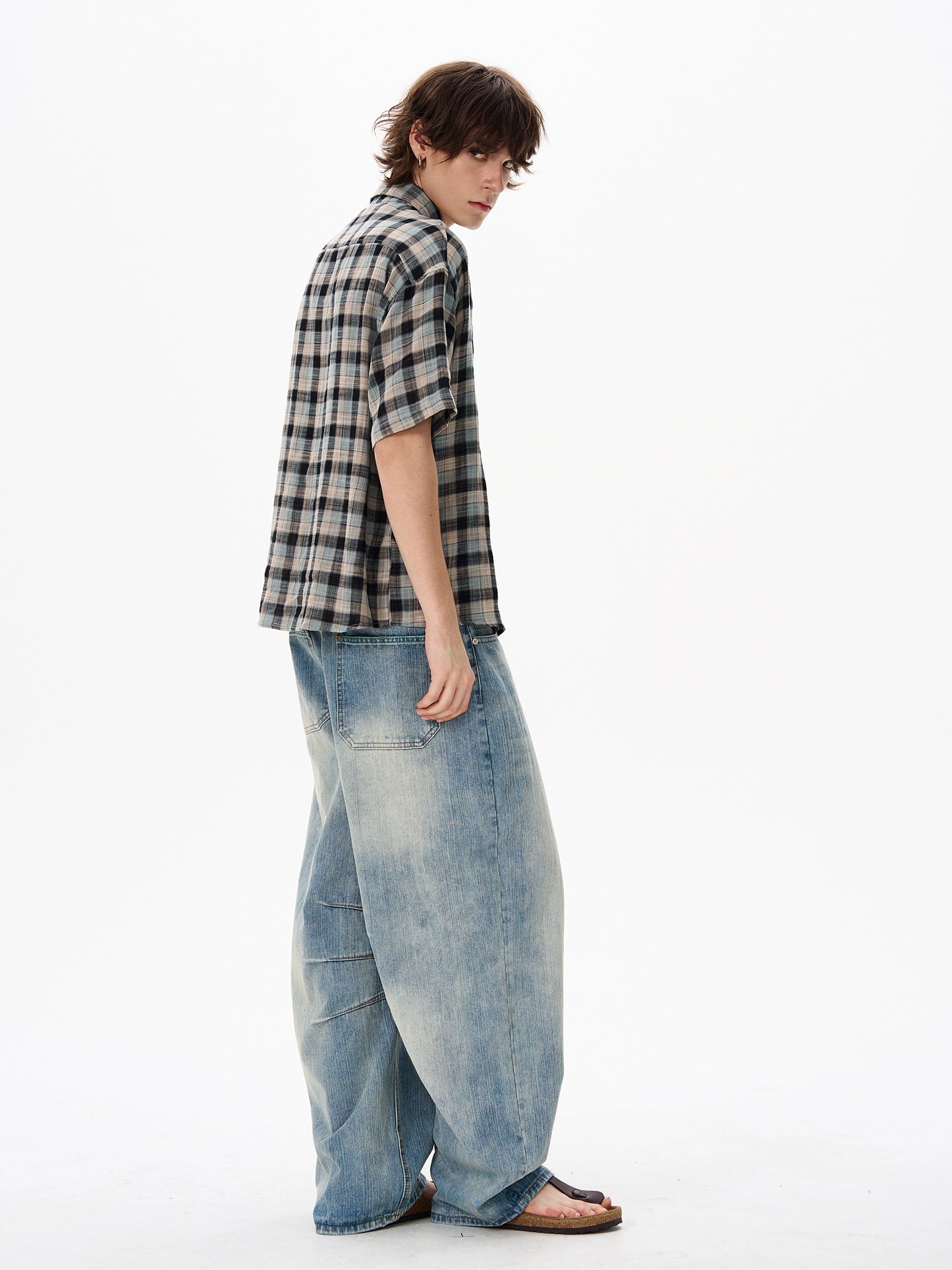 JS10083 Short-Sleeved Plaid Shirt
