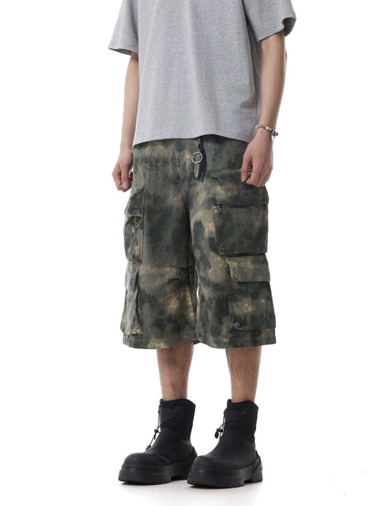 TJ10138 Baggy Oil Paint Camo Shorts