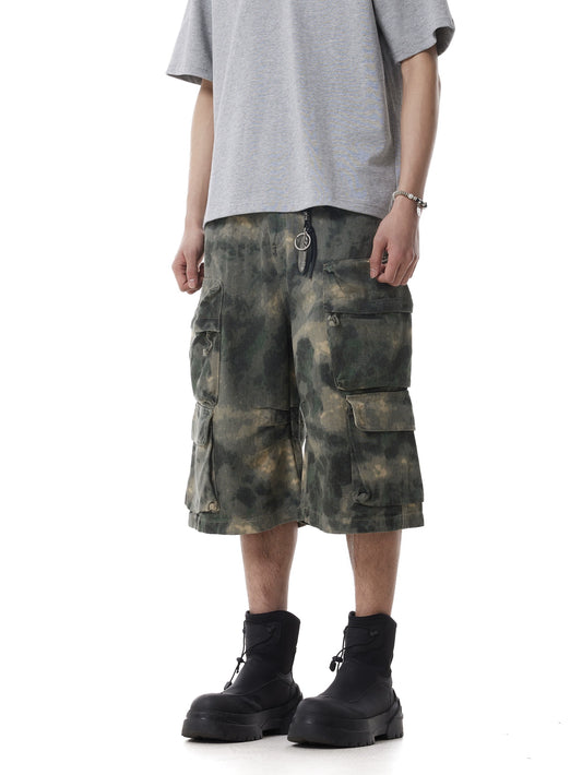 TJ10138 Baggy Oil Paint Camo Shorts