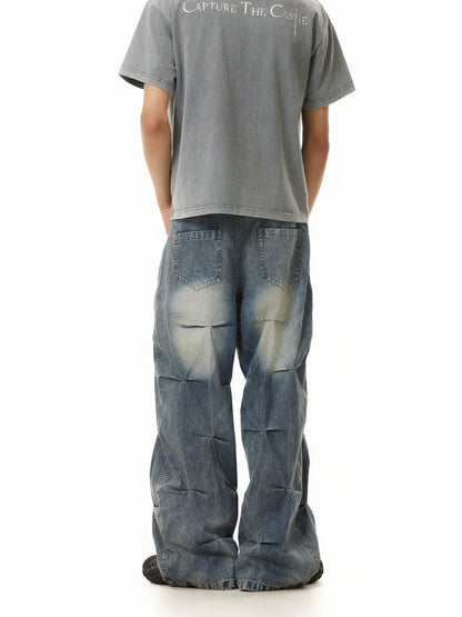 TJ10111 Baggy Allover Pleated Jeans