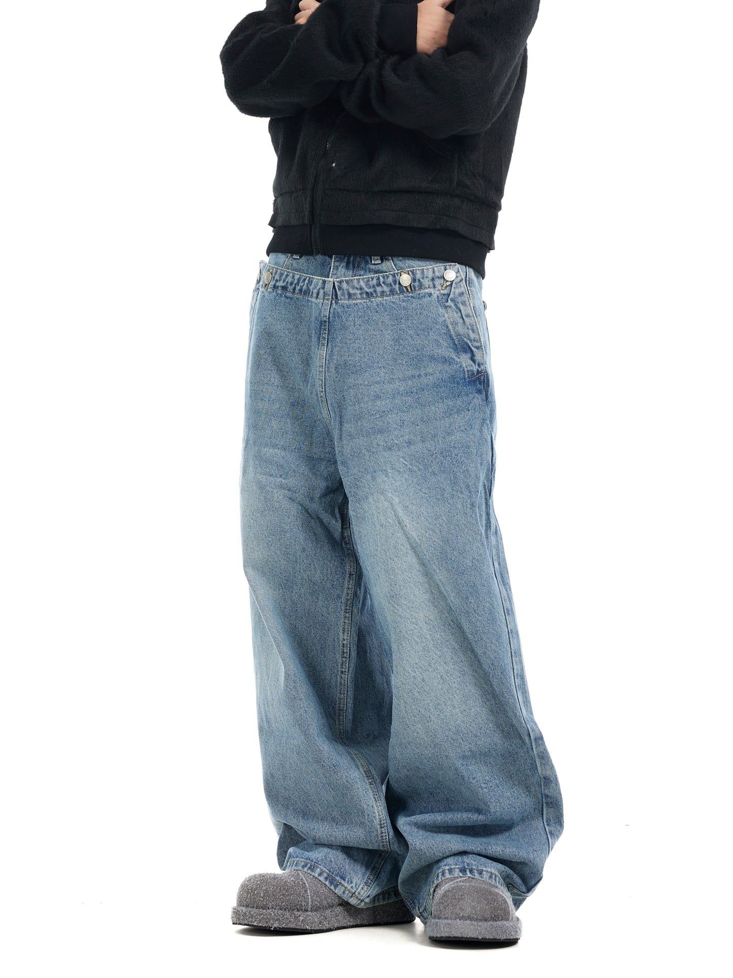 TJ10085 Baggy Double Waisted Deconstructed Jeans
