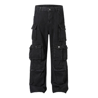 TJ10133 Retro Washed Distressed Cargo Jeans