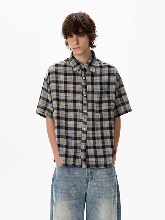 JS10083 Short-Sleeved Plaid Shirt