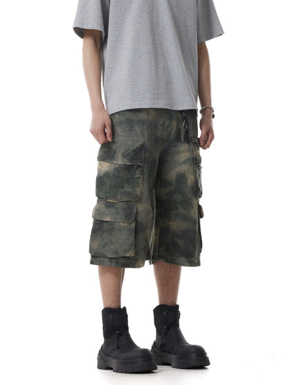 TJ10138 Baggy Oil Paint Camo Shorts