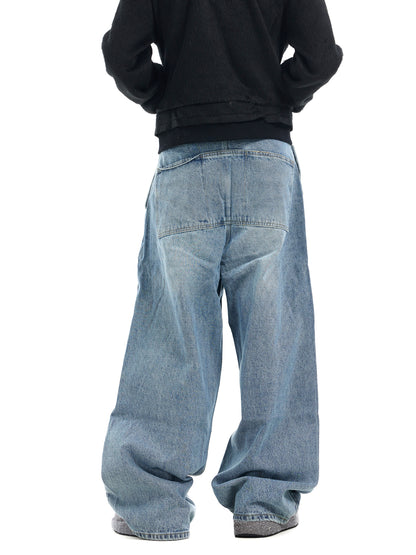 TJ10085 Baggy Double Waisted Deconstructed Jeans