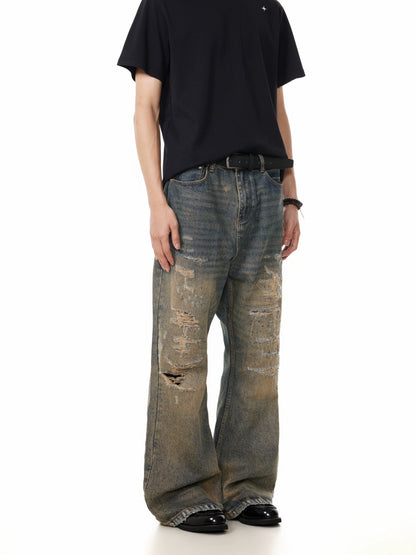 TJ10143 Natural Cat Whisker Distressed Dirty Jeans
