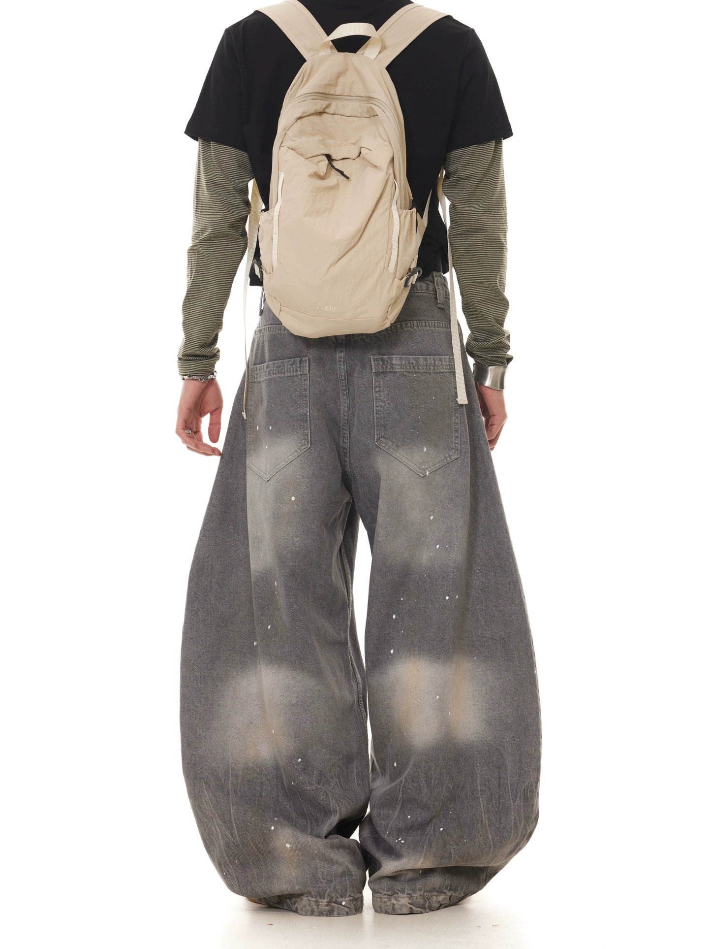 TJ10107 Baggy Gray Washed Distressed Paint Splash Jeans