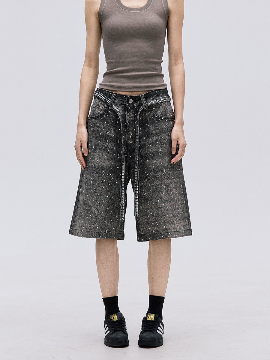 TJ10103 Baggy Starry Diamond Jeans Shorts