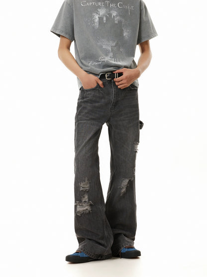 TJ10117 Distressed Gray Washed Flare Jeans