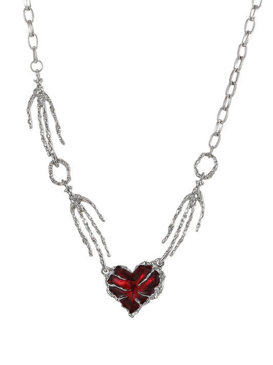 Valentine's Day ghost claw red heart pendant necklace women's light luxury niche clavicle sweater chain luxury exaggerated accessories