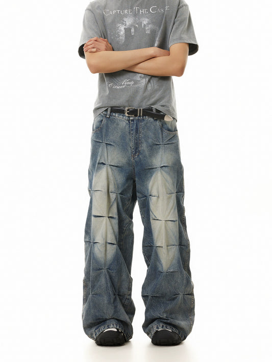 TJ10111 Baggy Allover Pleated Jeans
