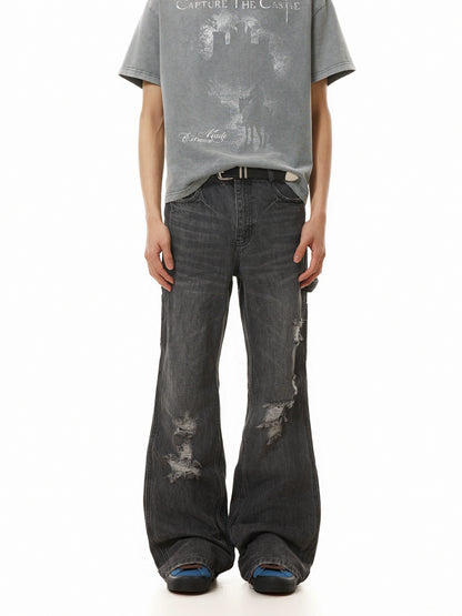TJ10117 Distressed Gray Washed Flare Jeans