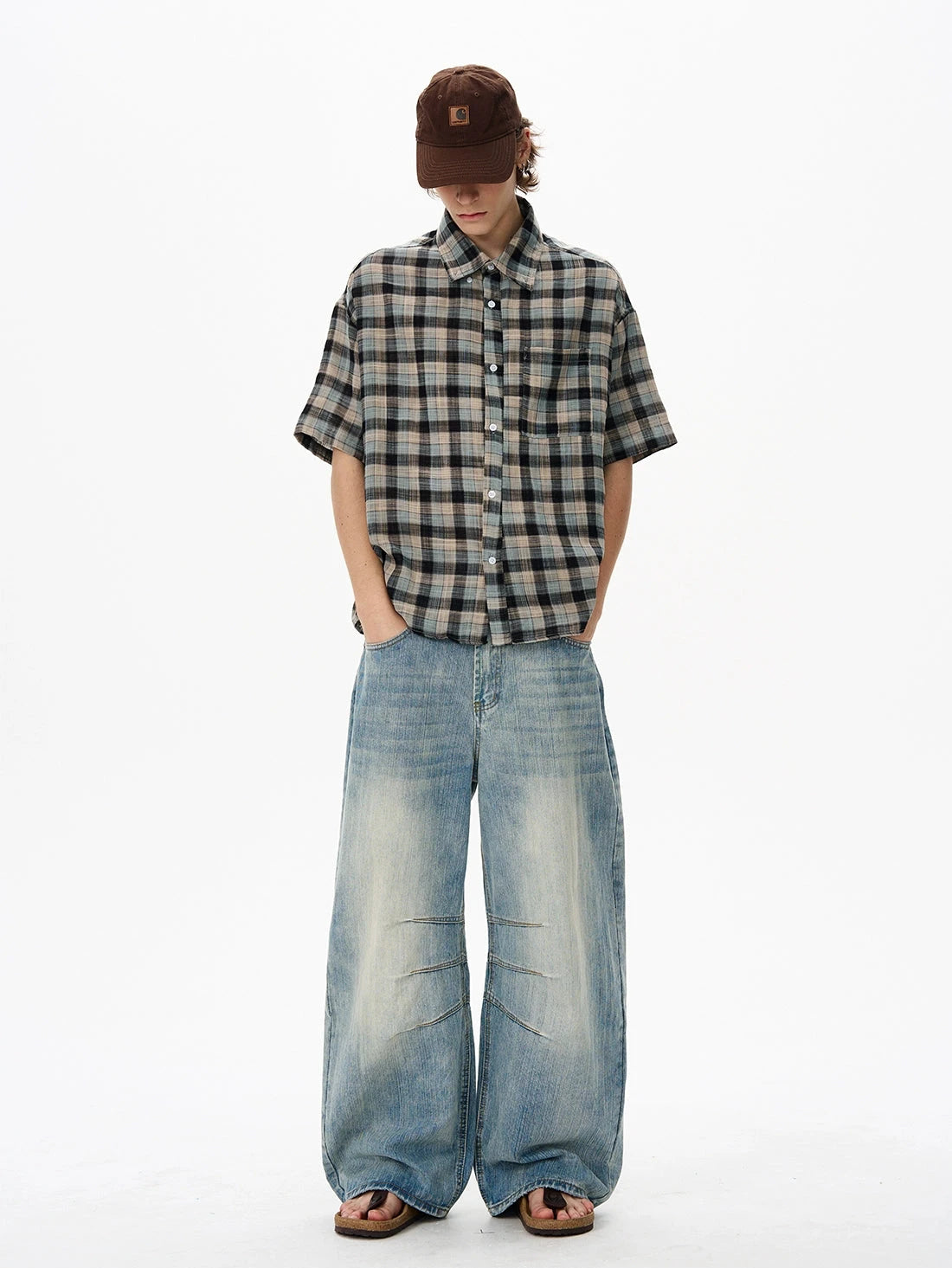 JS10083 Short-Sleeved Plaid Shirt