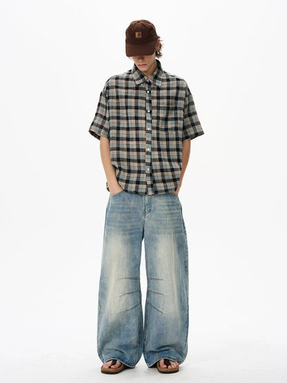 JS10083 Short-Sleeved Plaid Shirt