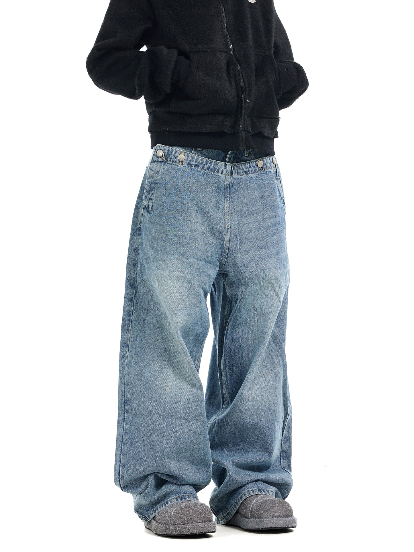 TJ10085 Baggy Double Waisted Deconstructed Jeans