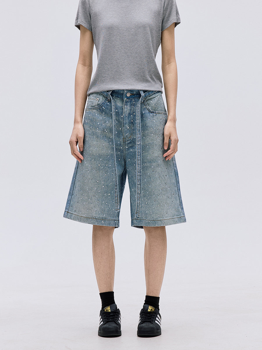 TJ10103 Baggy Starry Diamond Jeans Shorts