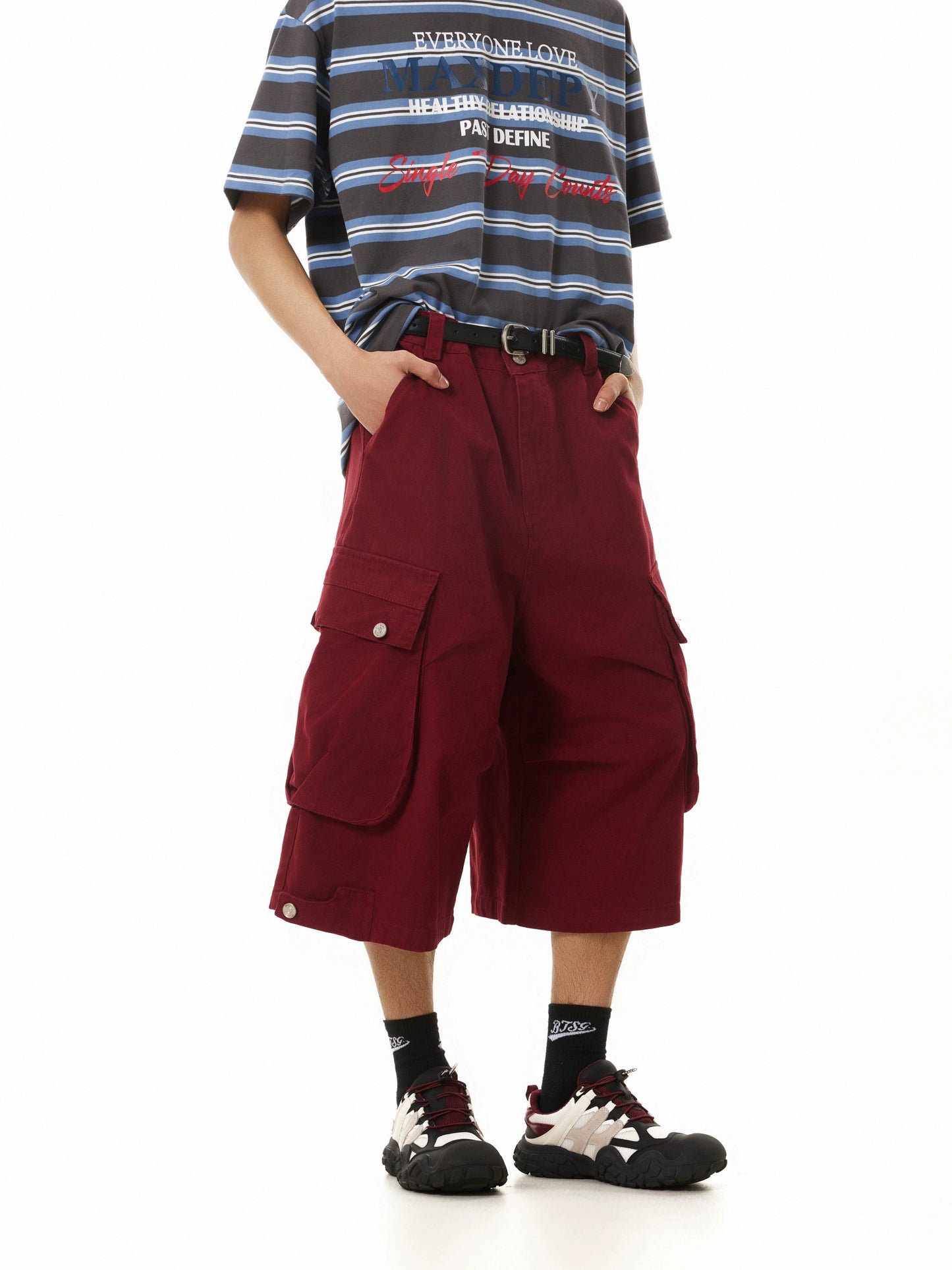 TJ10140 Baggy Multi Pockets Pleated Jorts