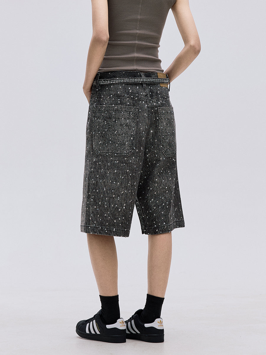 TJ10103 Baggy Starry Diamond Jeans Shorts