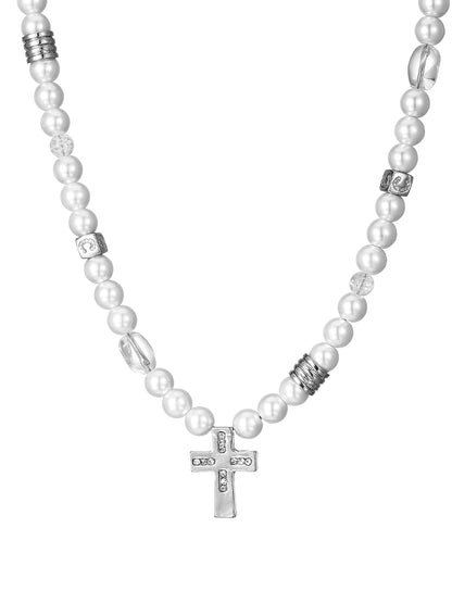 VOYAGE Baroque Pearl Necklace Cross Pendant Men's Fashion Brand Light Luxury Niche Clavicle Chain Accessories