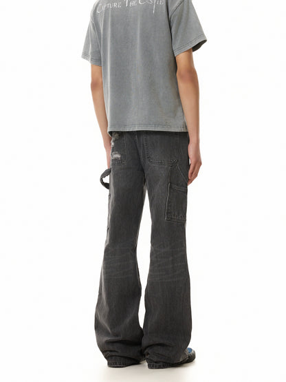 TJ10117 Distressed Gray Washed Flare Jeans