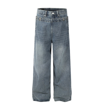 TJ10085 Baggy Double Waisted Deconstructed Jeans