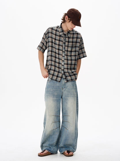 JS10083 Short-Sleeved Plaid Shirt