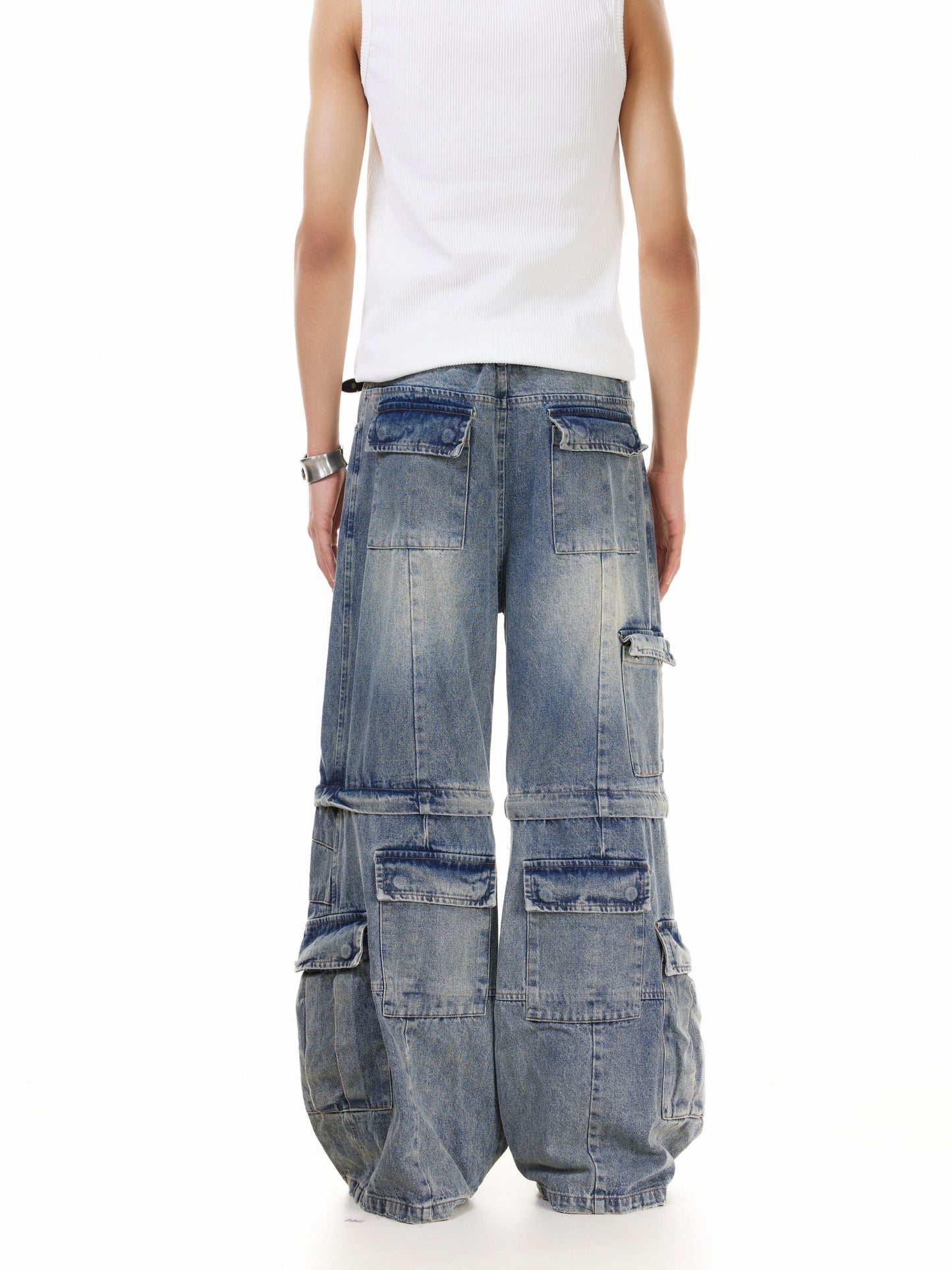 TJ10141 Cargo Detachable Deconstructed Bootcut Jeans