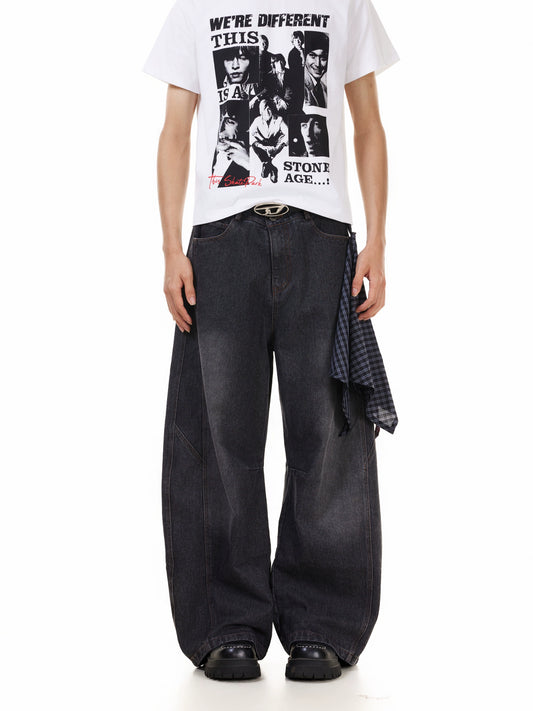 TJ10144 Baggy Washed Distressed Plaid Square Jeans