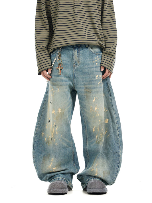 TJ10135 Baggy Retro Dirty Ink Splashed Jeans