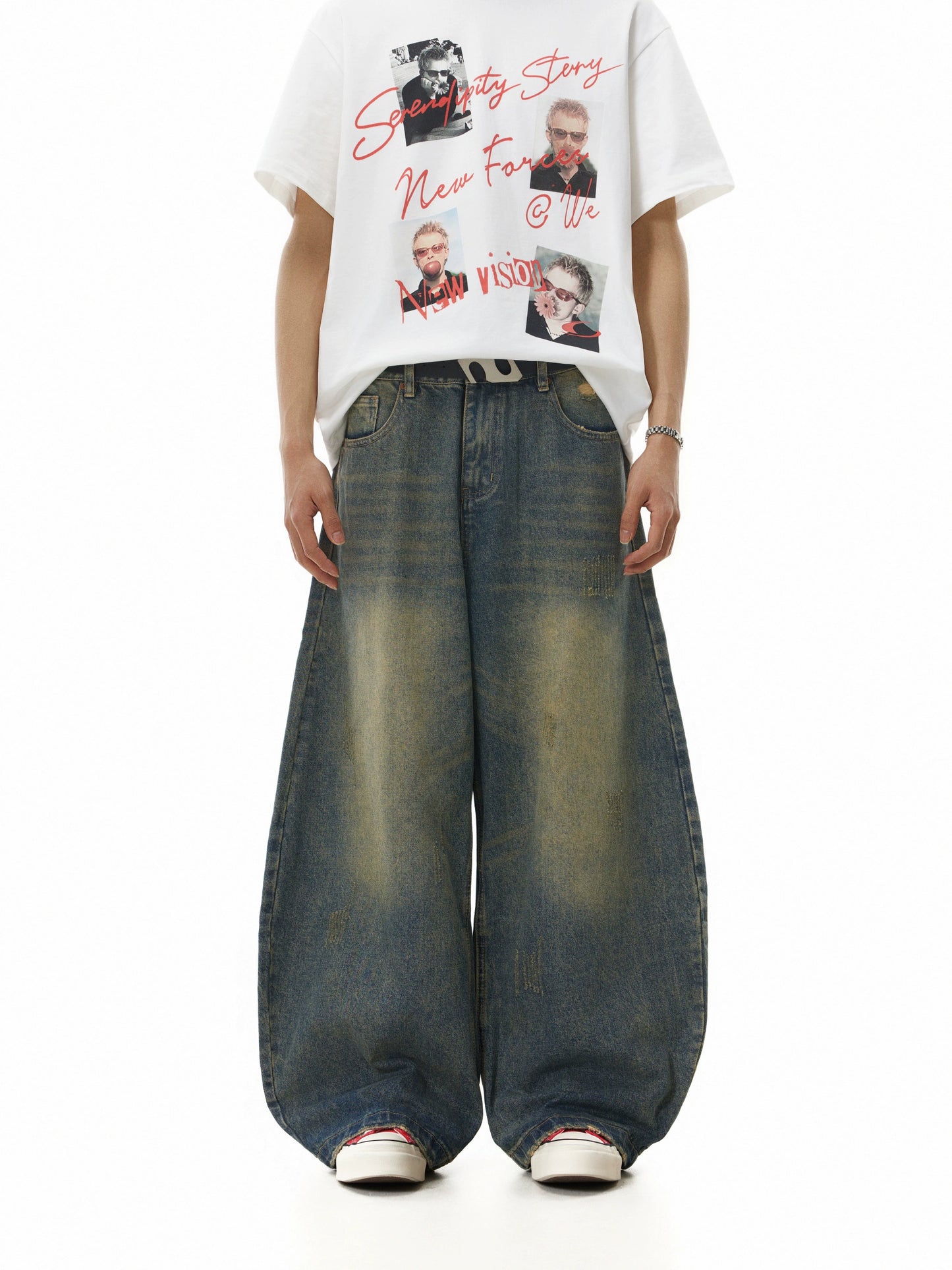 TJ10149 Baggy Retro Yellow Washed Jeans