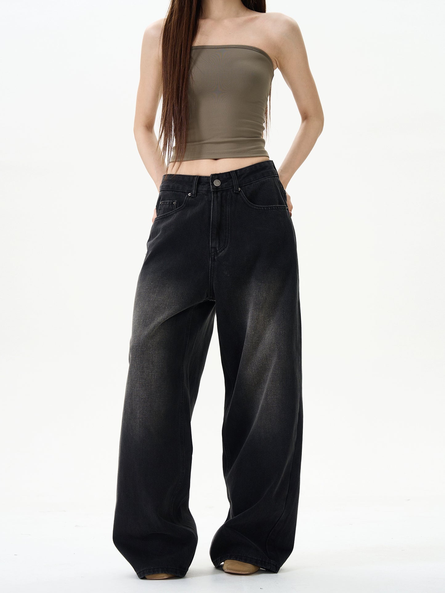 TJ10048 Baggy Jeans/ Classic Black Washed