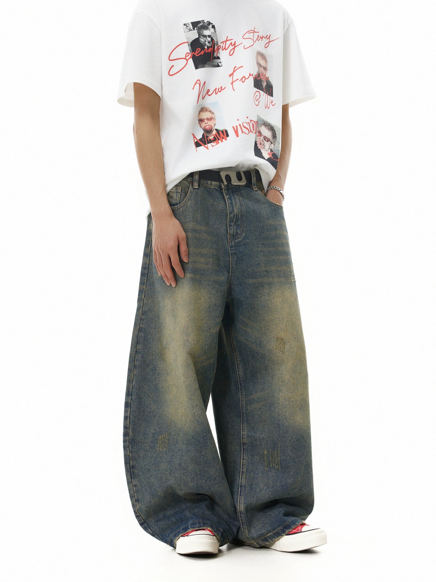 TJ10149 Baggy Retro Yellow Washed Jeans
