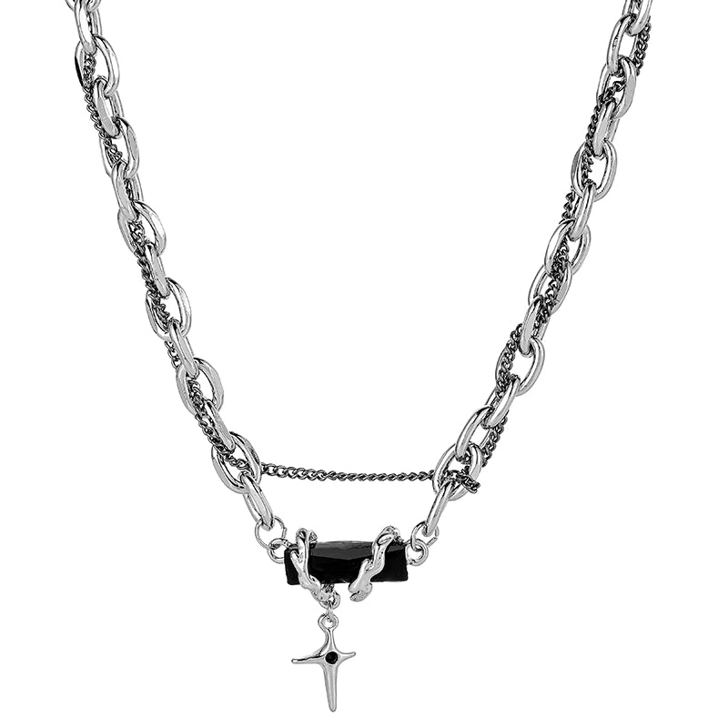 Winding black gemstone star necklace men's fashion brand versatile sweater chain niche chain pendant accessories boys