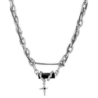 Winding black gemstone star necklace men's fashion brand versatile sweater chain niche chain pendant accessories boys