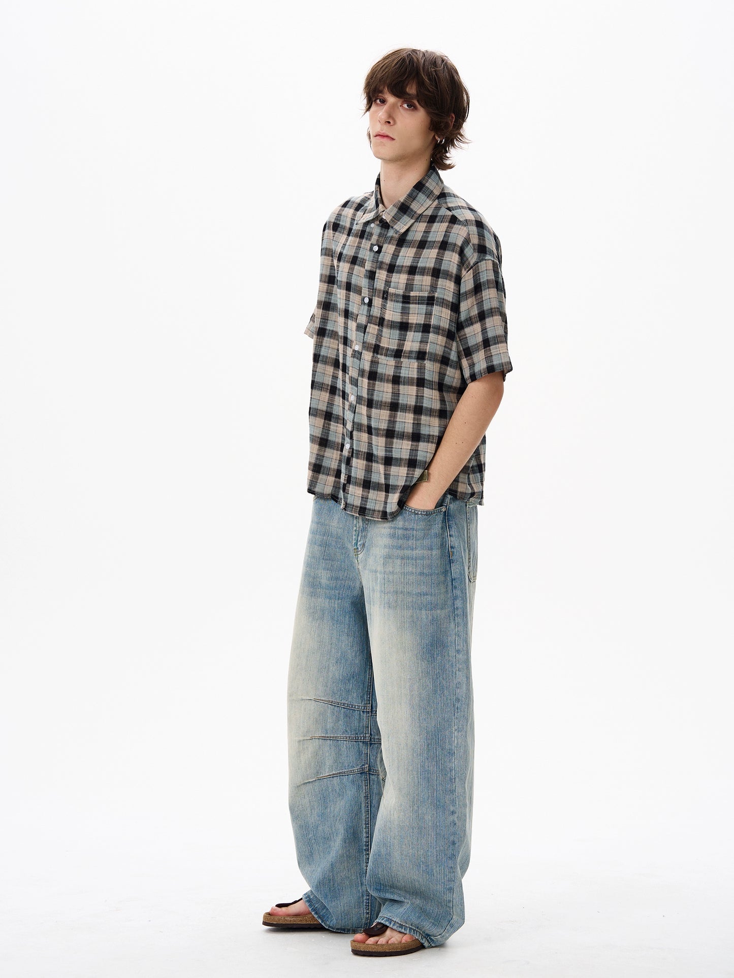 JS10083 Short-Sleeved Plaid Shirt