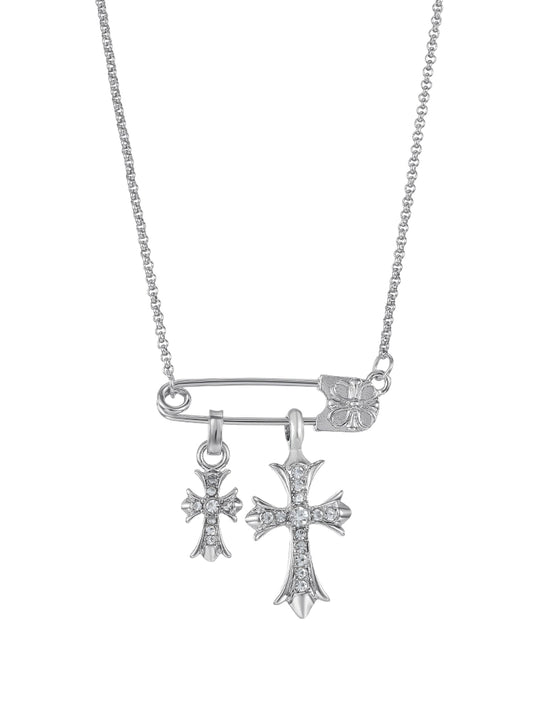 Cross zircon paper clip necklace women's light luxury niche luxury collarbone sweater chain autumn and winter pendant accessories