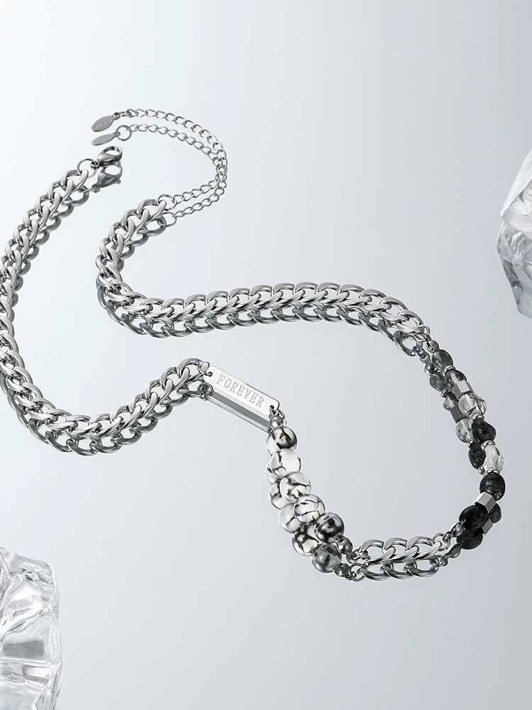 VOYAGE natural stone beaded men's necklace men's titanium steel men's collarbone chain trendy brand versatile luxury accessories