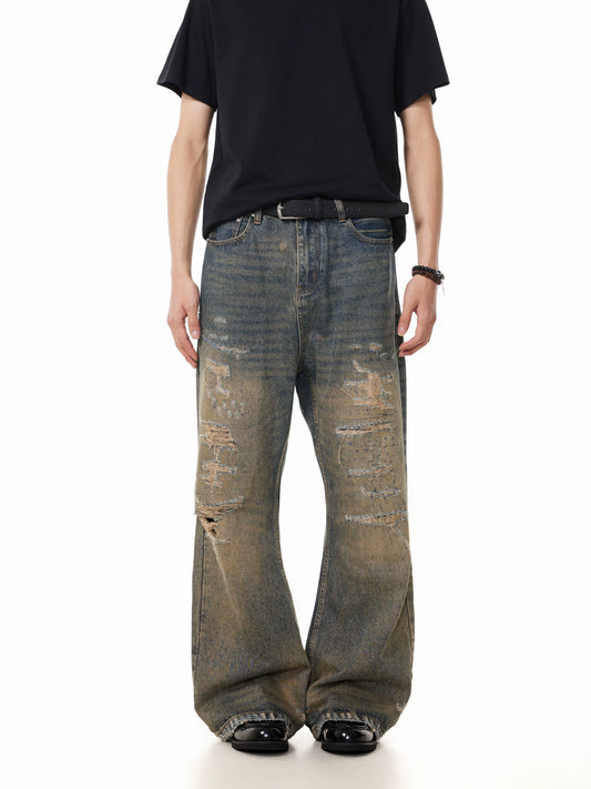 TJ10143 Natural Cat Whisker Distressed Dirty Jeans