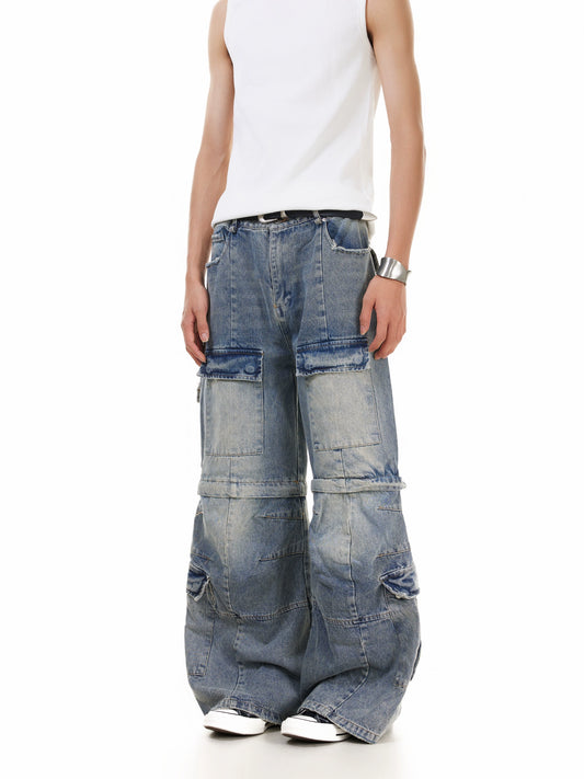 TJ10141 Cargo Detachable Deconstructed Bootcut Jeans